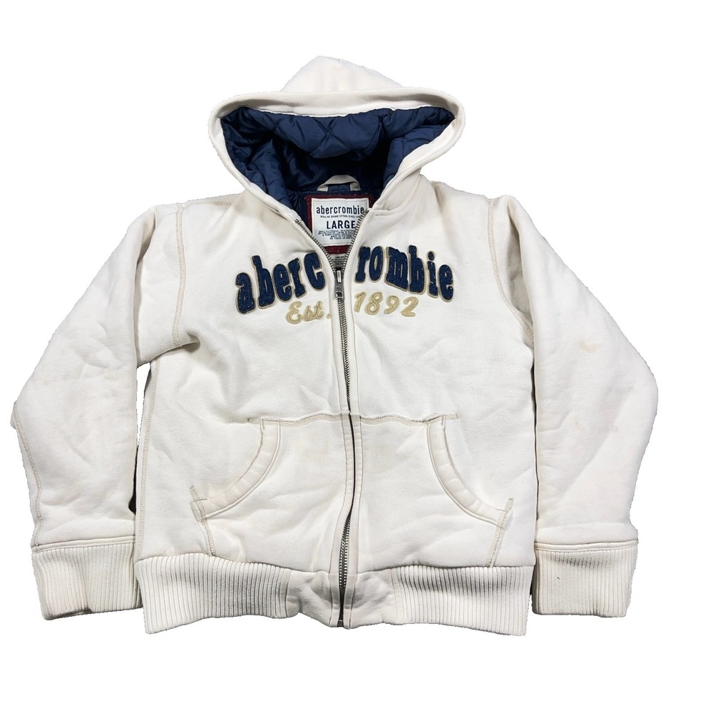 Vintage Y2K Abercrombie & Fitch Hoodie Boys Large Full Zip Quilt Lined Jacket